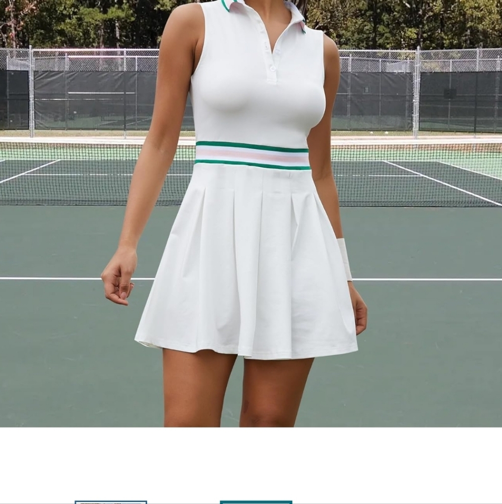 Elegant White Sleeveless Skirt with Green and Pink Accents